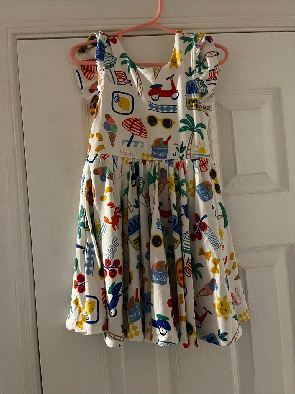 Little Sleepies White Summer Print Twirl Dress with Bright Multicolor Accents